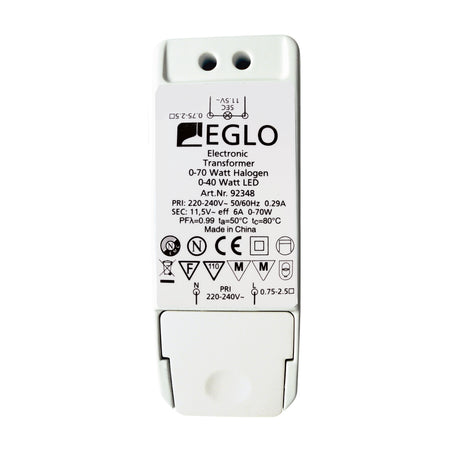 Eglo EU Electronic Transformer – White, Dimmable, 0?70W, Indoor Lighting Accessory
