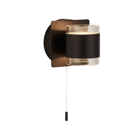 Tumbler 2Lt Wall Light  - Black Metal & Clear Acrylic