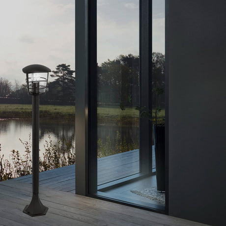 Eglo EU ALORIA Outdoor Floor Light – Slim Black Bollard, E27, IP44 Garden & Pathway Lighting
