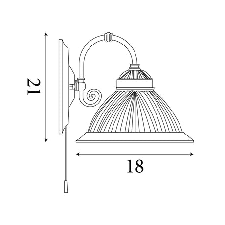 Searchlight Electric American Diner Wall Light - Antique Brass & Ribbed Glass 9341-1