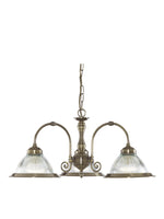 American Diner 3Lt Pendant - Antique Brass & Ribbed Glass