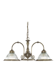American Diner 3Lt Pendant - Antique Brass & Ribbed Glass