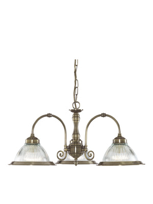 American Diner 3Lt Pendant - Antique Brass & Ribbed Glass