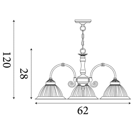 Searchlight Electric American Diner 3Lt Pendant - Antique Brass & Ribbed Glass 9343-3
