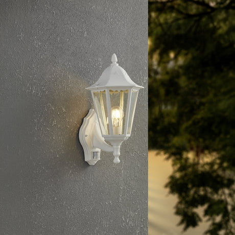 Eglo EU Navedo Exterior Aluminium White Outdoor Wall Up Light With Motion Sensor