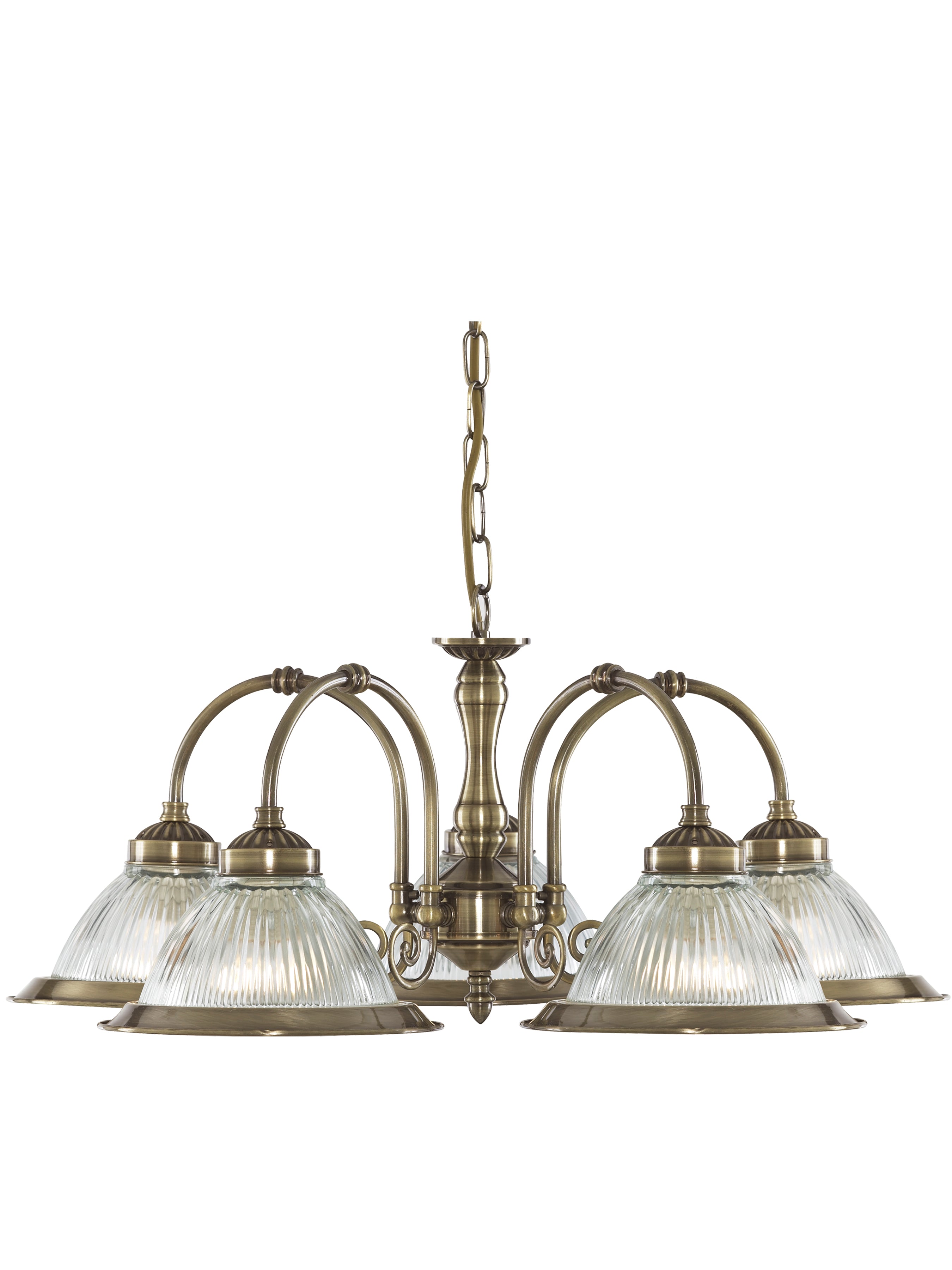 American Diner 5Lt Pendant - Antique Brass & Ribbed Glass