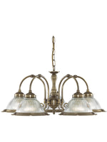 American Diner 5Lt Pendant - Antique Brass & Ribbed Glass