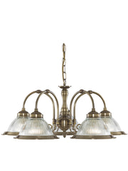 American Diner 5Lt Pendant - Antique Brass & Ribbed Glass