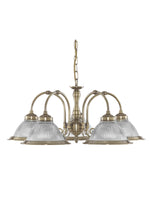 Searchlight Electric American Diner 5Lt Pendant - Antique Brass & Ribbed Glass 9345-5
