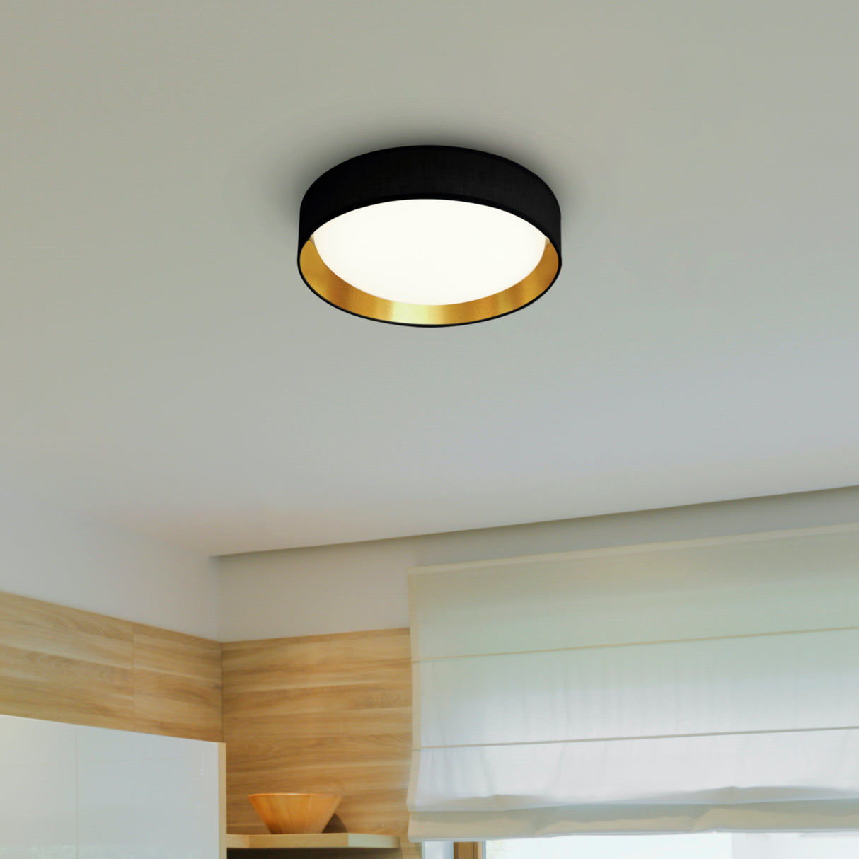 Searchlight Electric Gianna Flush - Black Fabric, Gold Inner & Acrylic Diffuser 9371-50BGO