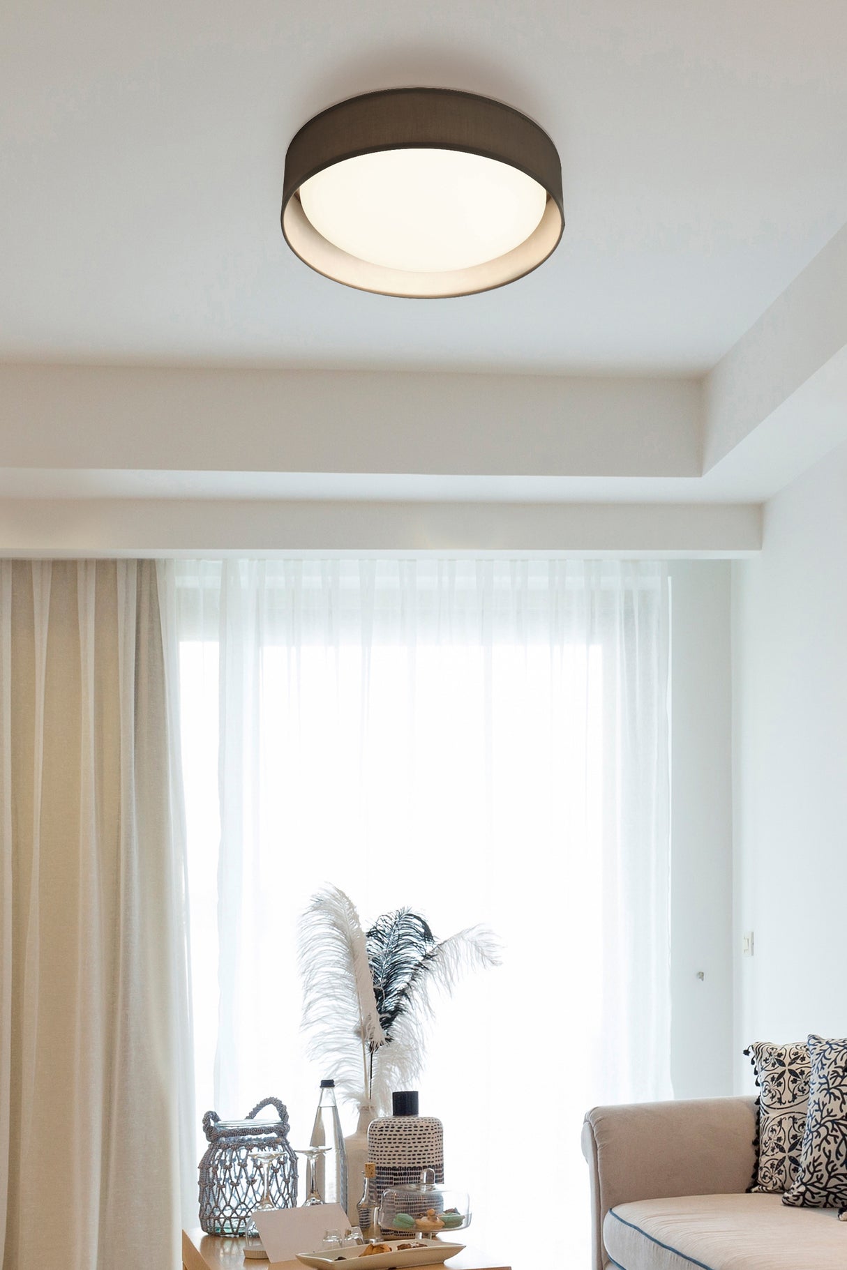Searchlight Electric Gianna Flush - Grey Fabric & Acrylic Diffuser 9371-50GY