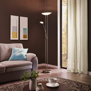 Eglo EU Baya LED Satin Nickel Steel LED Floor Lamp With Reading Light