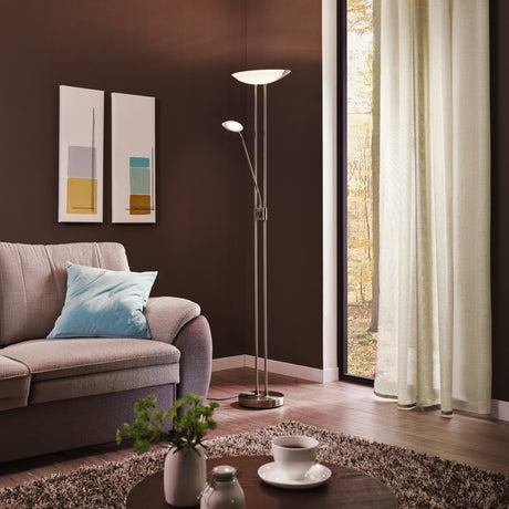 Eglo EU Baya LED Satin Nickel Steel LED Floor Lamp With Reading Light