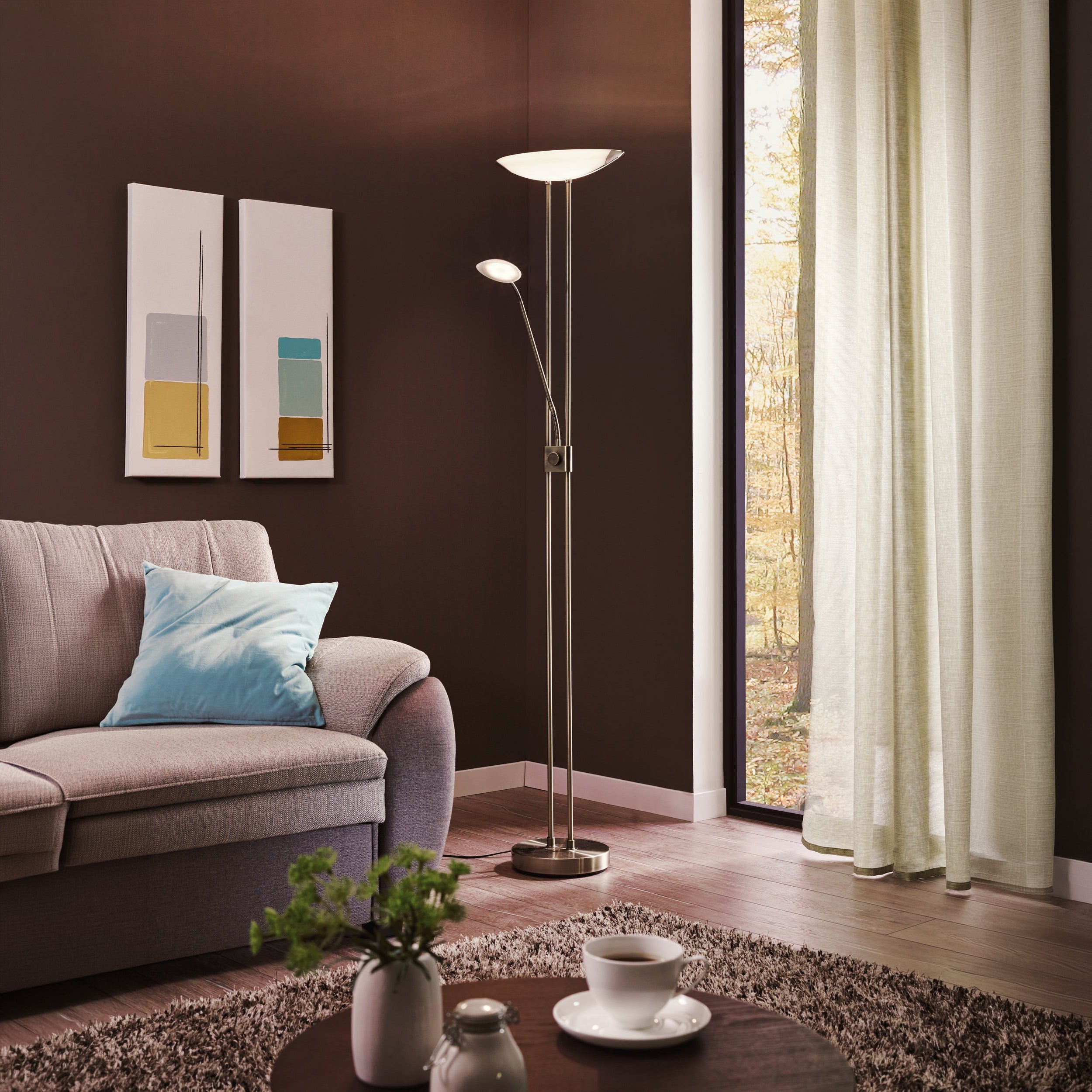 Eglo EU Baya LED Chrome Steel LED Floor Lamp With Reading Light
