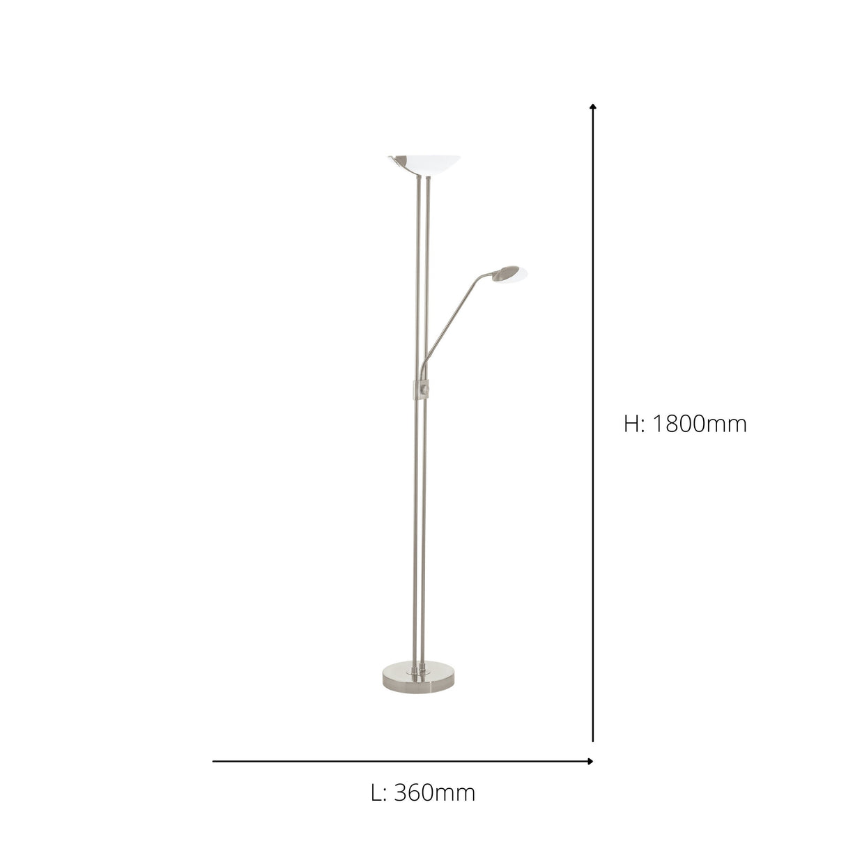 Eglo EU Baya LED Satin Nickel Steel LED Floor Lamp With Reading Light