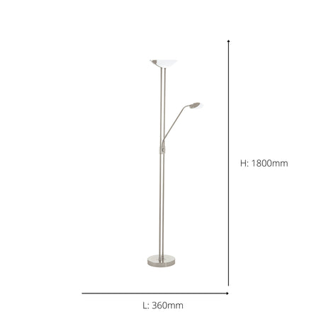 Eglo EU Baya LED Satin Nickel Steel LED Floor Lamp With Reading Light