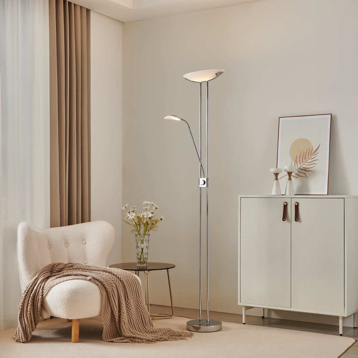 Eglo EU Baya LED Chrome Steel LED Floor Lamp With Reading Light