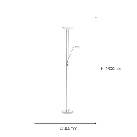 Eglo EU Baya LED Chrome Steel LED Floor Lamp With Reading Light