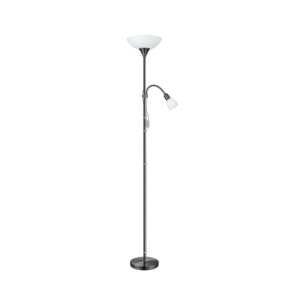 Eglo EU UP?2 Floor Lamp – Nickel Nero Uplighter with Reading Light, E27 & E14, Inline Switch