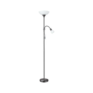 Eglo EU UP?2 Floor Lamp – Nickel Nero Uplighter with Reading Light, E27 & E14, Inline Switch
