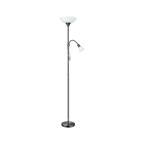 Eglo EU UP?2 Floor Lamp – Nickel Nero Uplighter with Reading Light, E27 & E14, Inline Switch