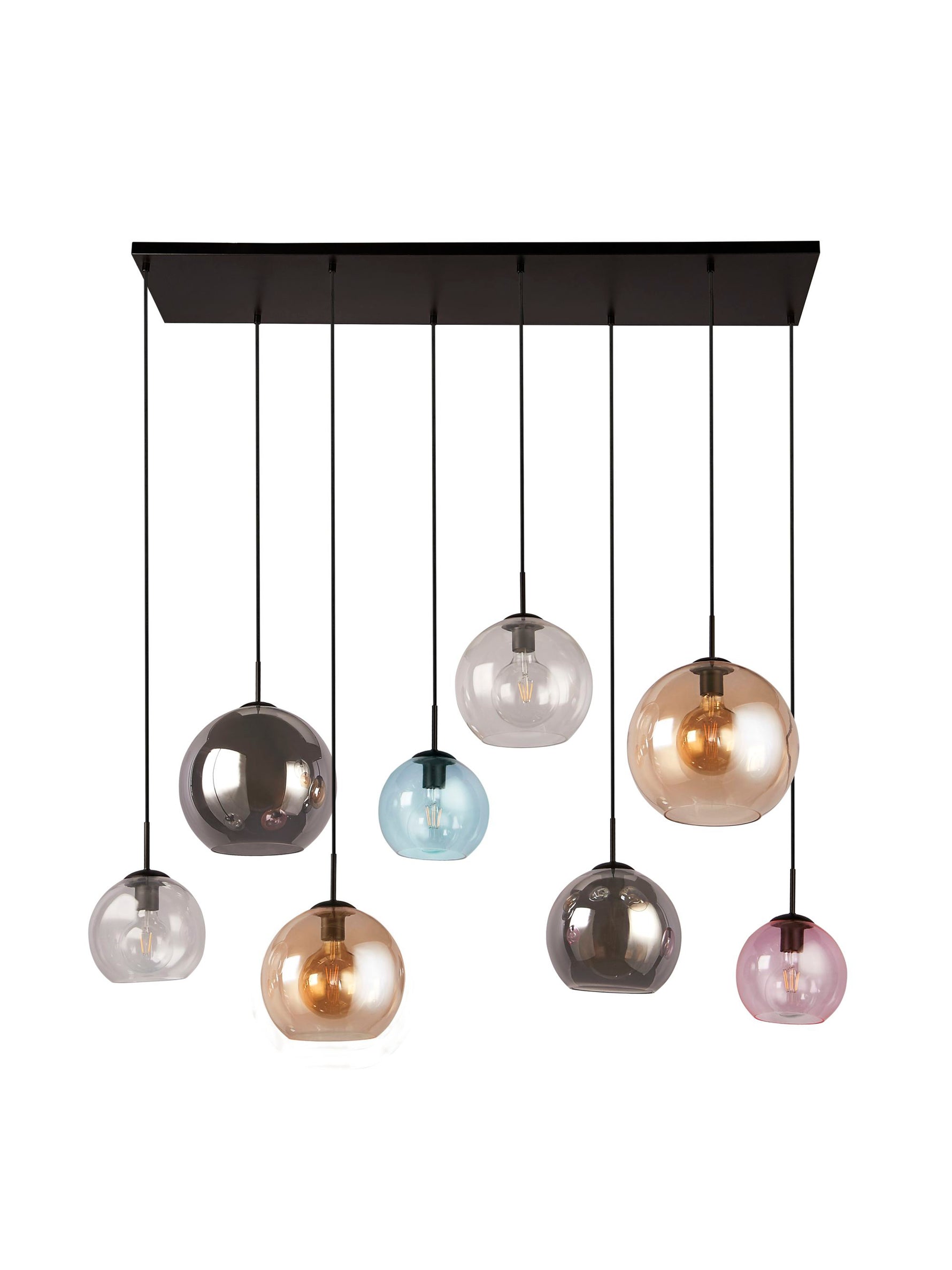 Searchlight Electric Mardi Gras II 8Lt Pendant- Matt Black Metal & Coloured Glass 94002-8BK