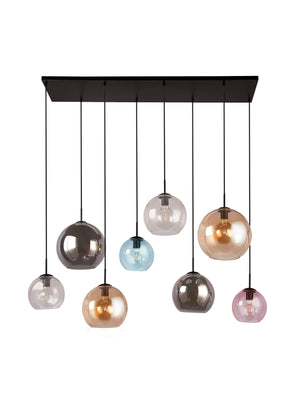 Searchlight Electric Mardi Gras II 8Lt Pendant- Matt Black Metal & Coloured Glass 94002-8BK