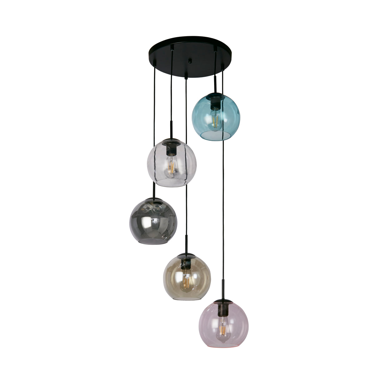 Searchlight Electric Mardi Gras II 5Lt Pendant - Black Metal & Coloured Glass 94005-5BK