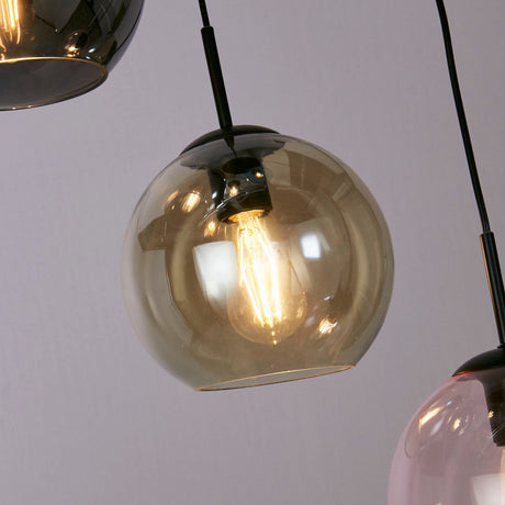 Searchlight Electric Mardi Gras II 5Lt Pendant - Black Metal & Coloured Glass 94005-5BK
