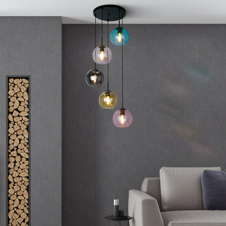 Searchlight Electric Mardi Gras II 5Lt Pendant - Black Metal & Coloured Glass 94005-5BK