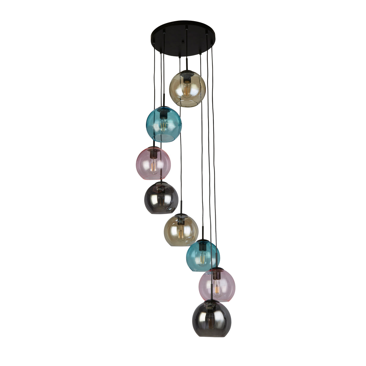 Searchlight Electric Mardi Gras II 8Lt Pendant -  Black Metal & Coloured Glass 94008-8BK