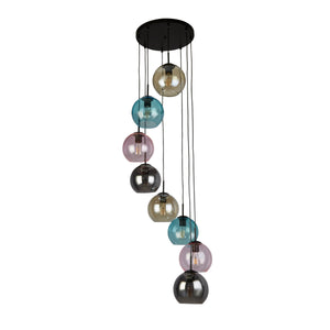 Searchlight Electric Mardi Gras II 8Lt Pendant -  Black Metal & Coloured Glass 94008-8BK