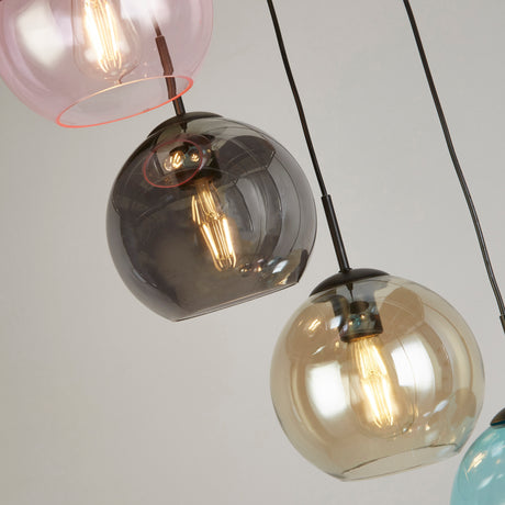 Searchlight Electric Mardi Gras II 8Lt Pendant -  Black Metal & Coloured Glass 94008-8BK