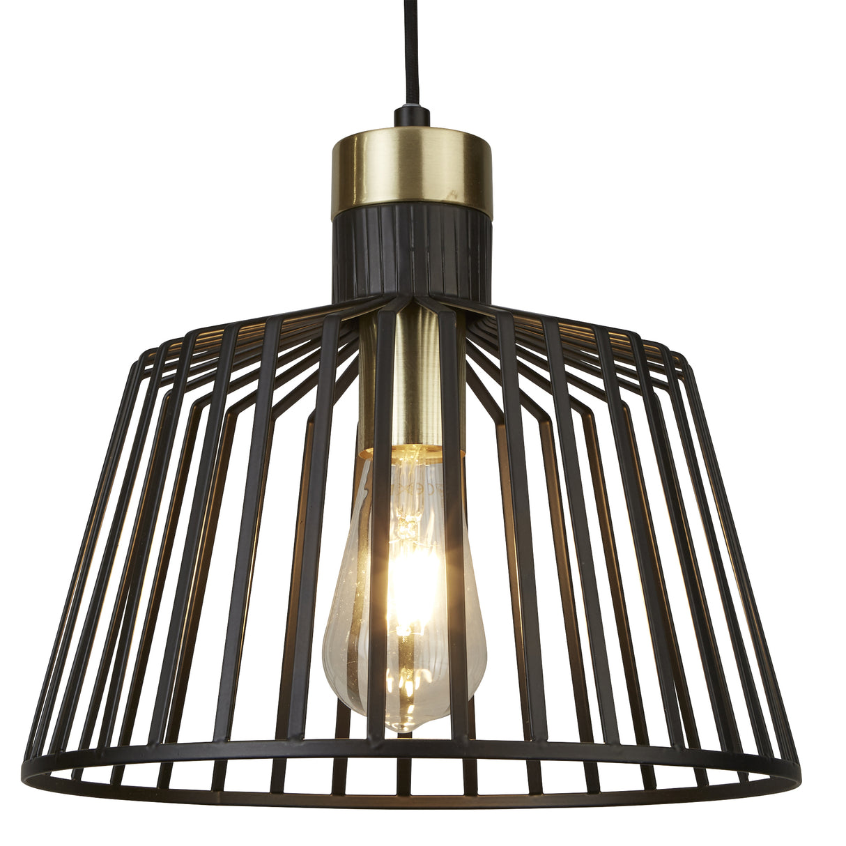Bird Cage  Pendant  - Black & Satin Brass Metal