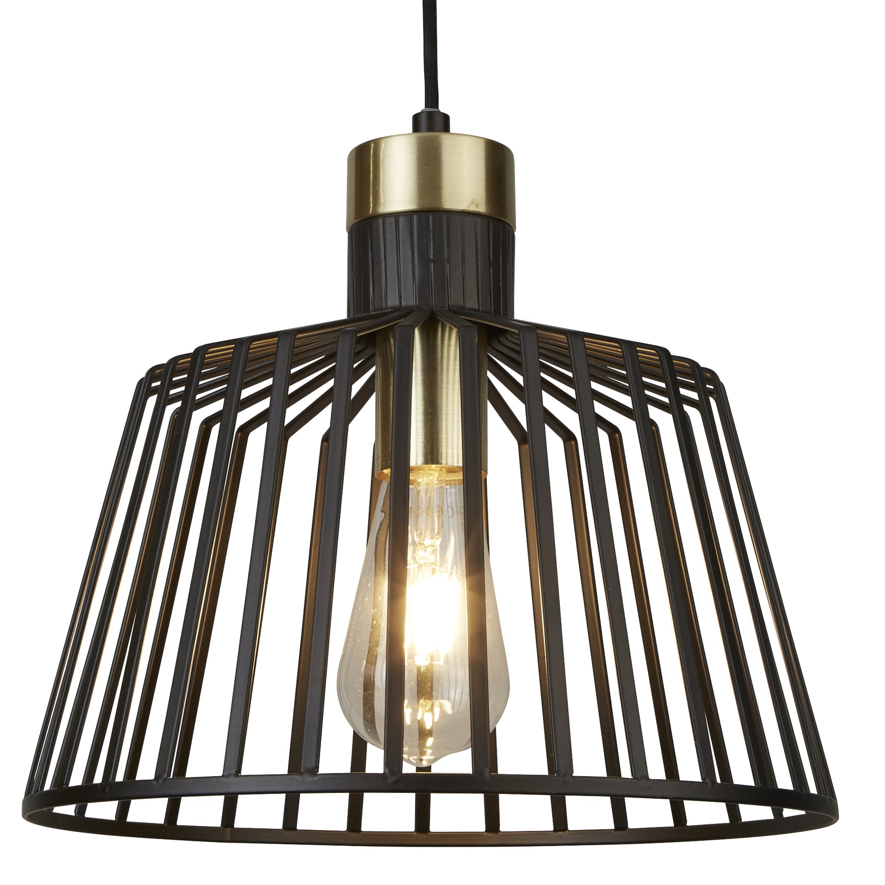 Bird Cage  Pendant  - Black & Satin Brass Metal