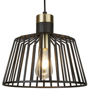 Bird Cage  Pendant  - Black & Satin Brass Metal