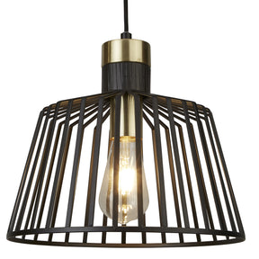 Bird Cage  Pendant  - Black & Satin Brass Metal