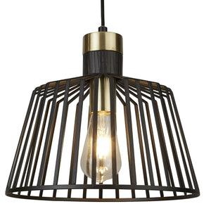 Bird Cage  Pendant  - Black & Satin Brass Metal