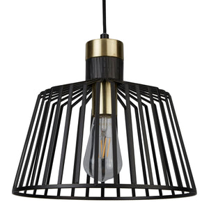 Searchlight Electric Bird Cage  Pendant  - Black & Satin Brass Metal 9411BK
