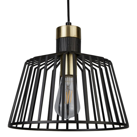 Searchlight Electric Bird Cage  Pendant  - Black & Satin Brass Metal 9411BK