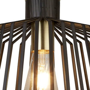 Searchlight Electric Bird Cage  Pendant  - Black & Satin Brass Metal 9411BK