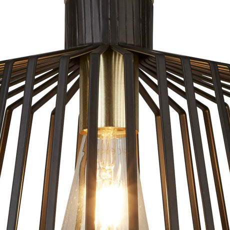 Searchlight Electric Bird Cage  Pendant  - Black & Satin Brass Metal 9411BK