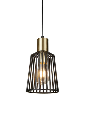 Bird Cage  Pendant  - Black & Satin Brass Metal