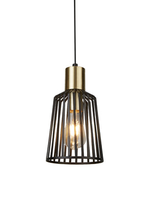 Bird Cage  Pendant  - Black & Satin Brass Metal
