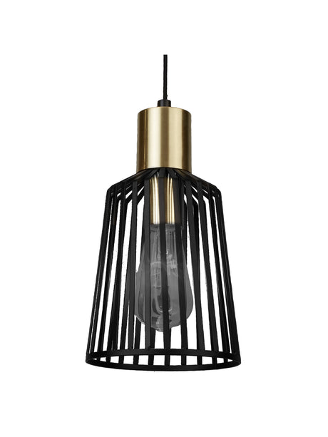 Searchlight Electric Bird Cage  Pendant  - Black & Satin Brass Metal 9412BK