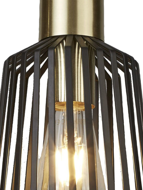 Searchlight Electric Bird Cage  Pendant  - Black & Satin Brass Metal 9412BK