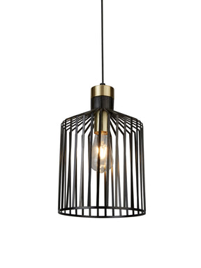 Bird Cage  Pendant  - Black & Satin Brass Metal