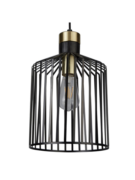 Searchlight Electric Bird Cage  Pendant  - Black & Satin Brass Metal 9413BK