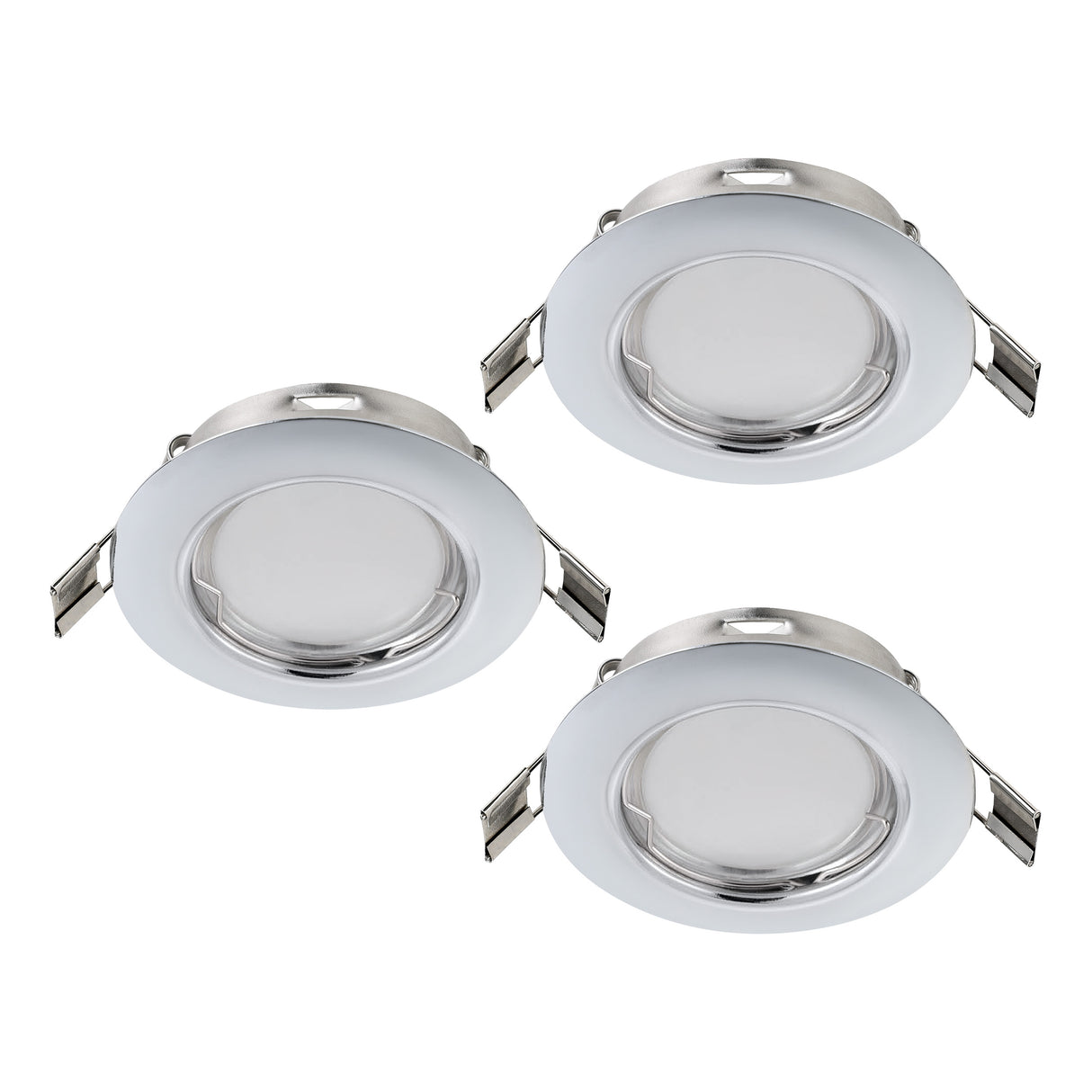 Eglo EU PENETO Recessed Ceiling Light – Chrome Steel, Triple GU10 LED, Warm White, Indoor Downlight