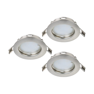 Eglo EU PENETO Recessed Ceiling Light – Satin Nickel Steel, Triple GU10 LED, Warm White, Indoor Downlight